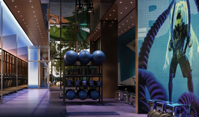 High-performance fitness club with LED wall